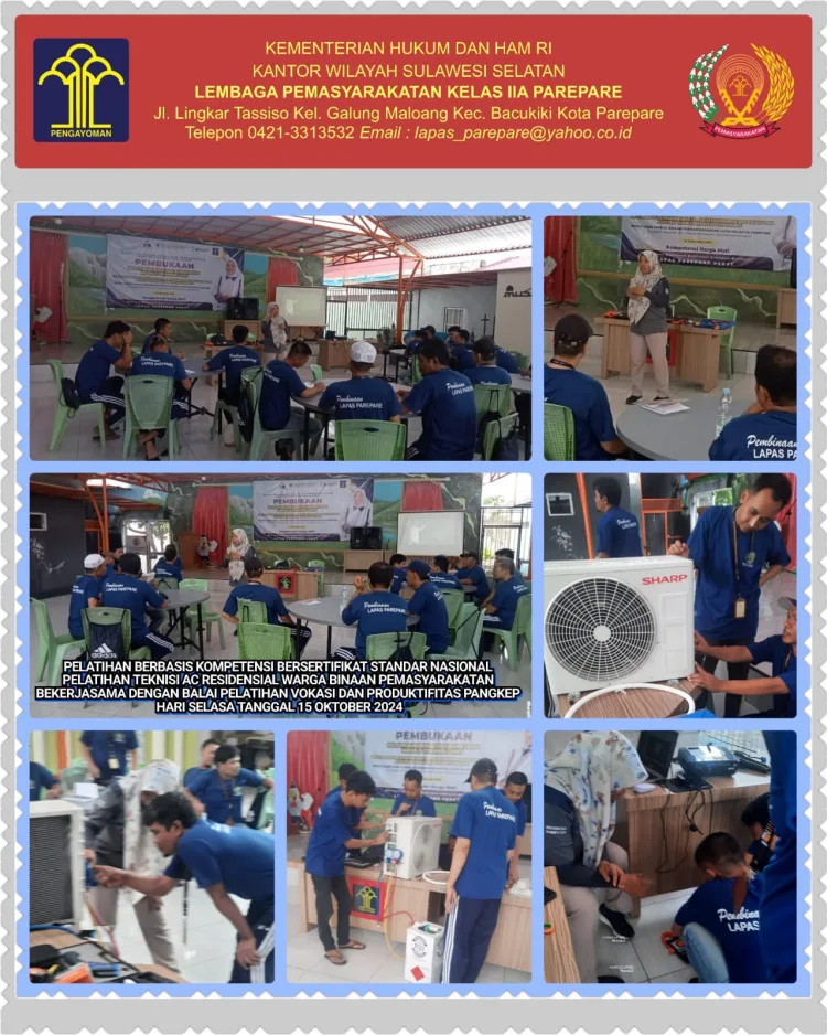 Lapas IIA Parepare Bekerjasama Dengan BPVP Pangkep Kembali Mengadakan Pelatihan Teknisi AC Residensial Bagi WBP Program Mobile Training Unit