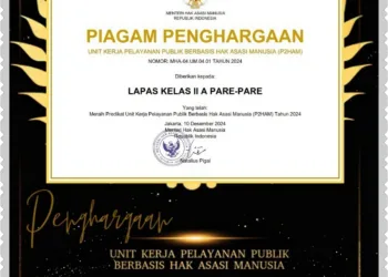 Lapas Kelas IIA Berhasil Raih Penghargaan Pelayanan Publik Berbasis Hak Asasi Manusia (P2HAM) Tahun 2024