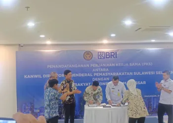 Wujudkan Pembangunan Zona Integritas, Kakanwil Direktorat Jenderal Pemasyarakatan Sulsel Teken PKS Dengan PT Bank Rakyat Indonesia RO Makassar.