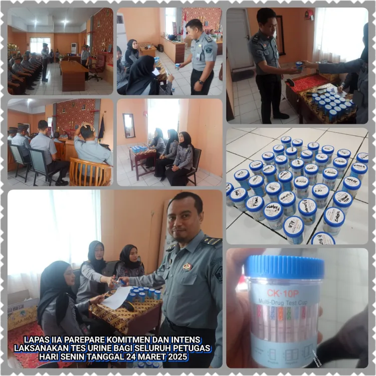 Komitmen Zero Penyalah Gunaan Narkoba, Ka Lapas IIA Parepare Lakukan Tes Urine Kepada Seluruh Petugas.