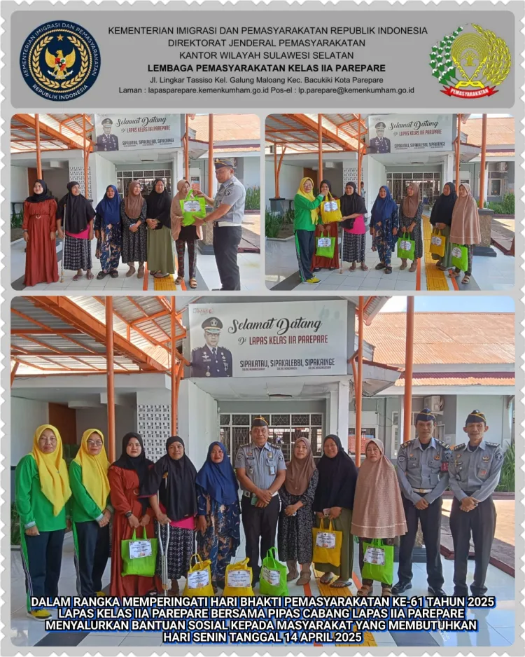 Peringati Hari Bhakti Pemasyarakatan, Lapas IIA Parepare Gelar Bakti Sosial