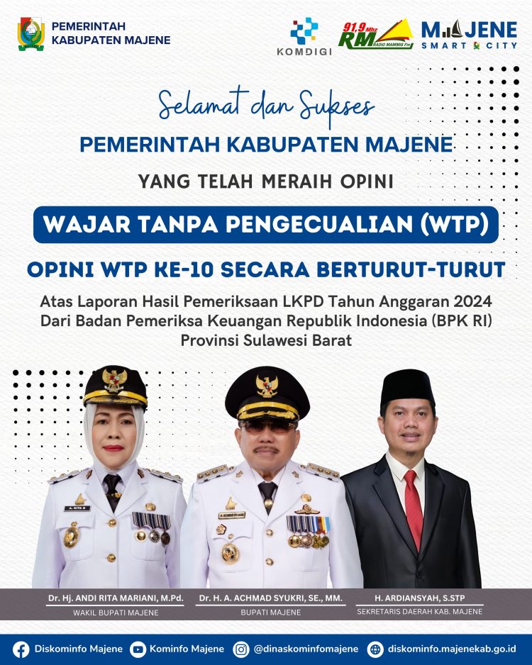 Prestasi Gemilang: Kabupaten Majene Raih Opini WTP ke-10 Berturut-turut, Bukti Komitmen Terhadap Tata Kelola Keuangan yang Baik