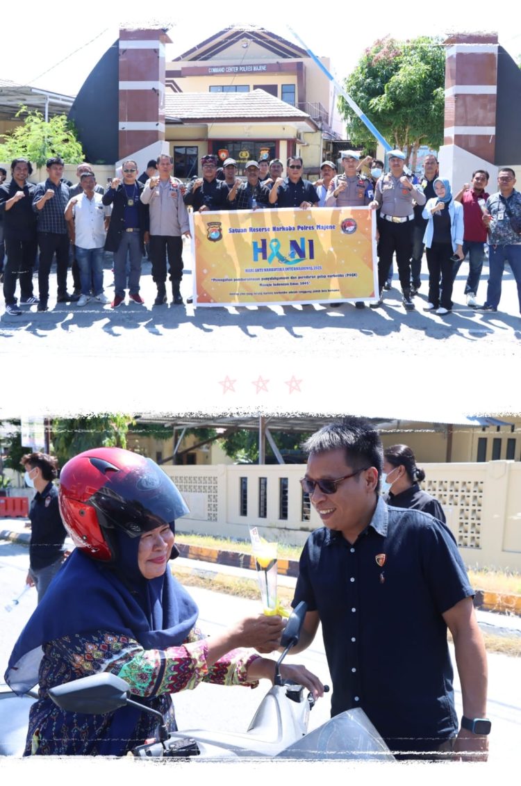 Satuan Reserse Narkoba Polres Majene Bersama Awak Media Gelar Kampanye Anti Narkoba di Depan Mako Polres