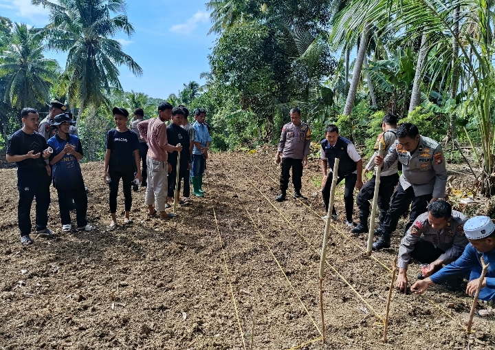 Polres Majene Laksanakan Penanaman Jagung di Lahan Pondok Pesantren Miftahul Jihad Tande