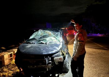 Kendaraan Anggota DPRD Provinsi Sulbar Terbalik di Malunda, Polsek Malunda Sigap Datangi Lokasi Kejadian
