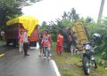 Tanggap dan Sigap, Personel Polsek Pamboang Polres Majene Amankan Lokasi Laka Tunggal Dump Truck Terbalik