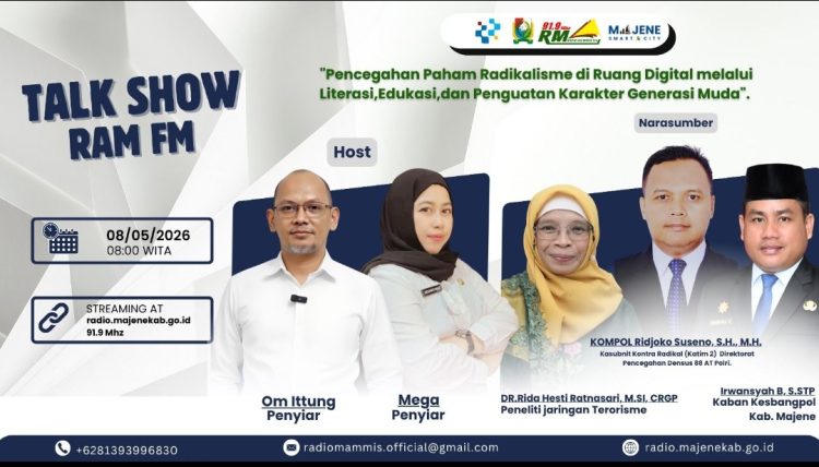 RAM FM Majene Gelar Talk Show Pencegahan Radikalisme di Ruang Digital, Hadirkan Peneliti Terorisme dan Densus 88